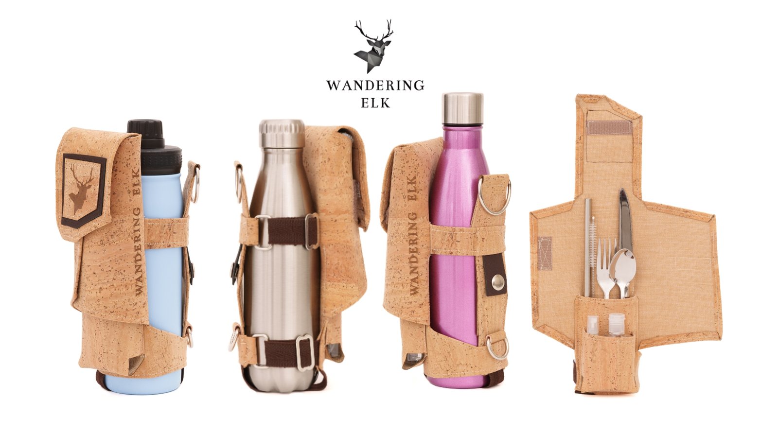 Wandering Elk bottle harness with multiple bottle colors